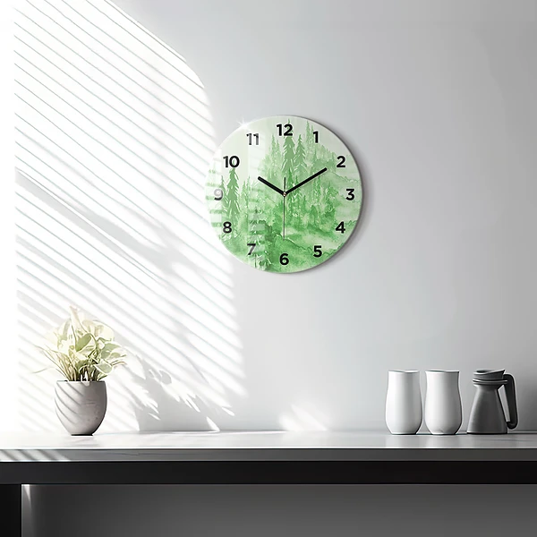 Wanduhr rund Gemälde eines grünen Waldes