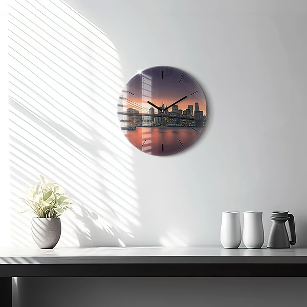 Wanduhr rund mit motiv New Yorker East River