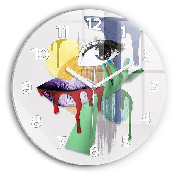 Wanduhr glas rund Surrealistische Collage