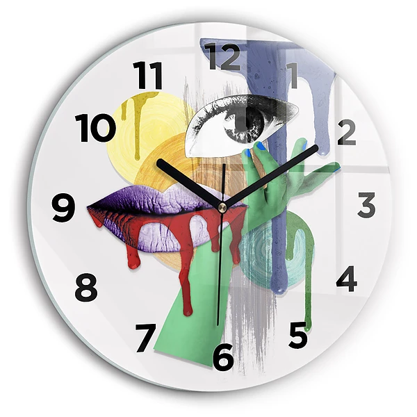 Wanduhr glas rund Surrealistische Collage