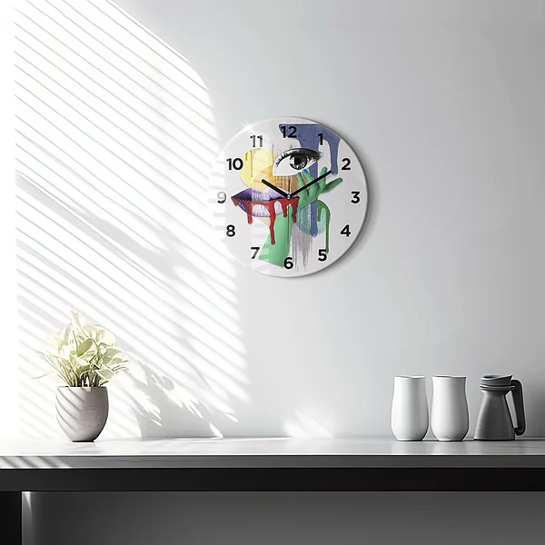 Wanduhr glas rund Surrealistische Collage