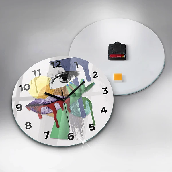 Wanduhr glas rund Surrealistische Collage
