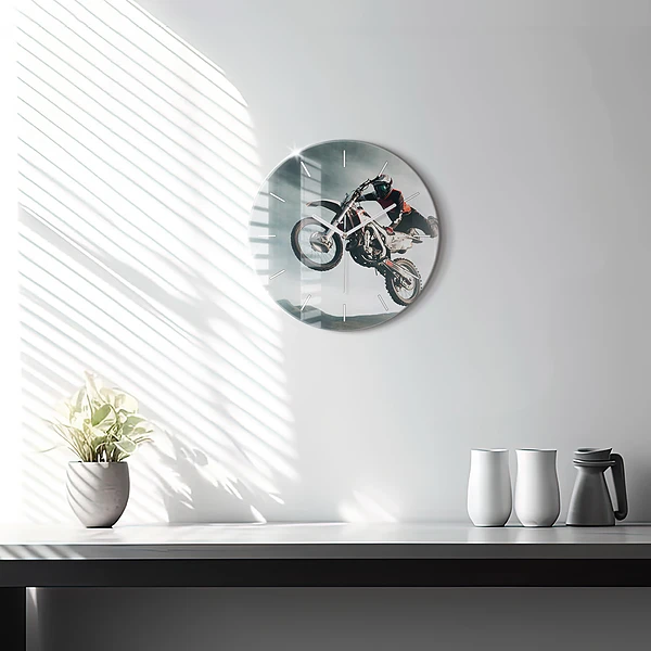Wanduhr rund Motorrad im Adrenalin-Stil