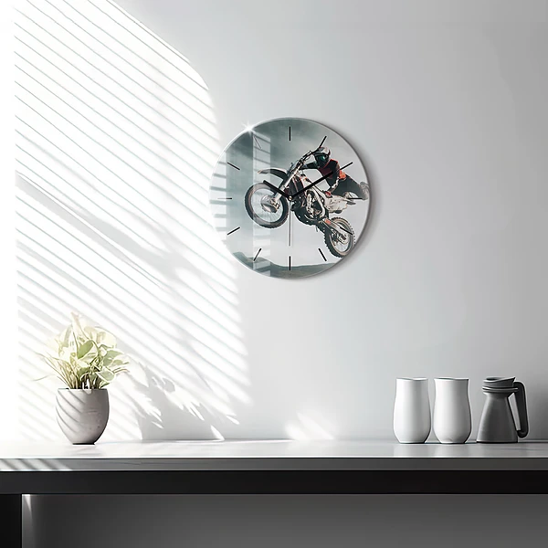 Wanduhr rund Motorrad im Adrenalin-Stil