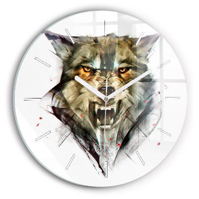 Wanduhr rund mit motiv Gezeichnetes Porträt eines Wolfes