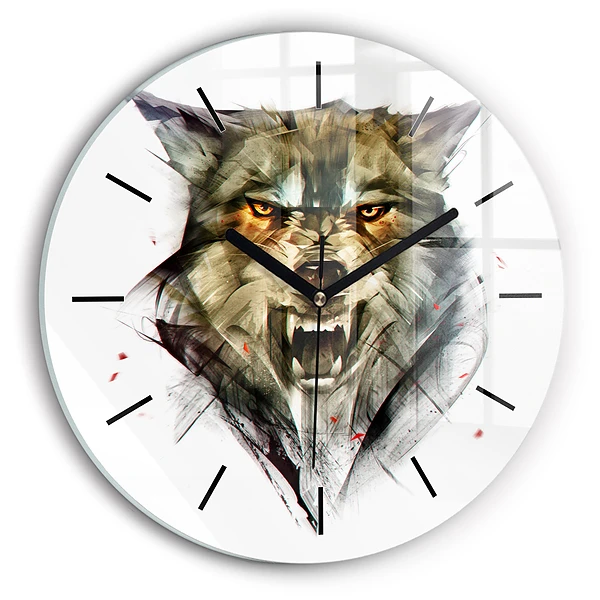 Wanduhr rund mit motiv Gezeichnetes Porträt eines Wolfes