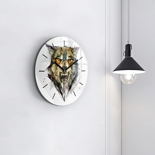 Wanduhr rund mit motiv Gezeichnetes Porträt eines Wolfes