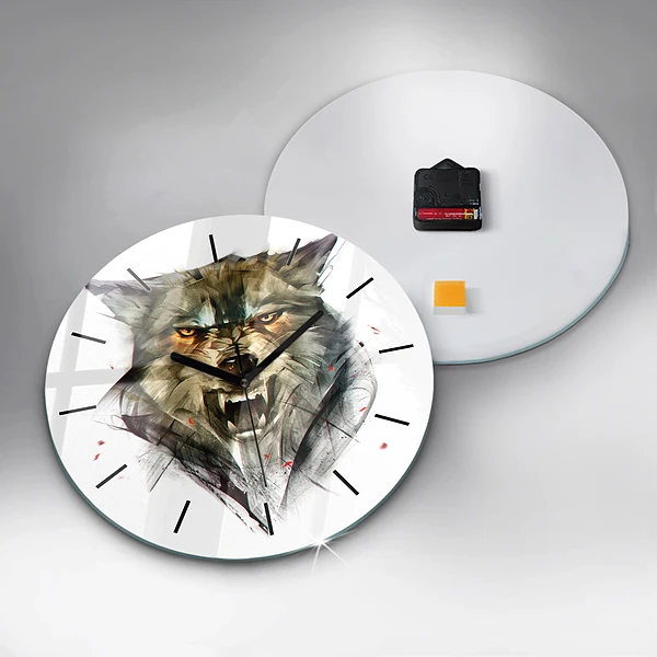 Wanduhr rund mit motiv Gezeichnetes Porträt eines Wolfes