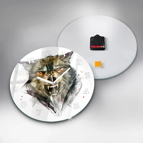 Wanduhr rund mit motiv Gezeichnetes Porträt eines Wolfes