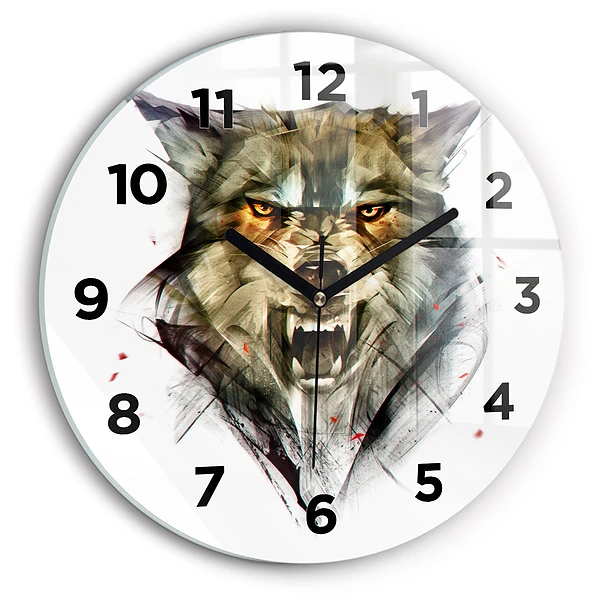Wanduhr rund mit motiv Gezeichnetes Porträt eines Wolfes