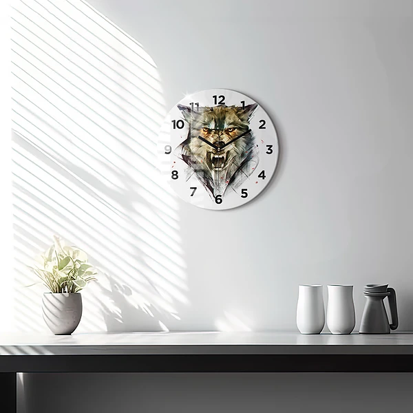 Wanduhr rund mit motiv Gezeichnetes Porträt eines Wolfes