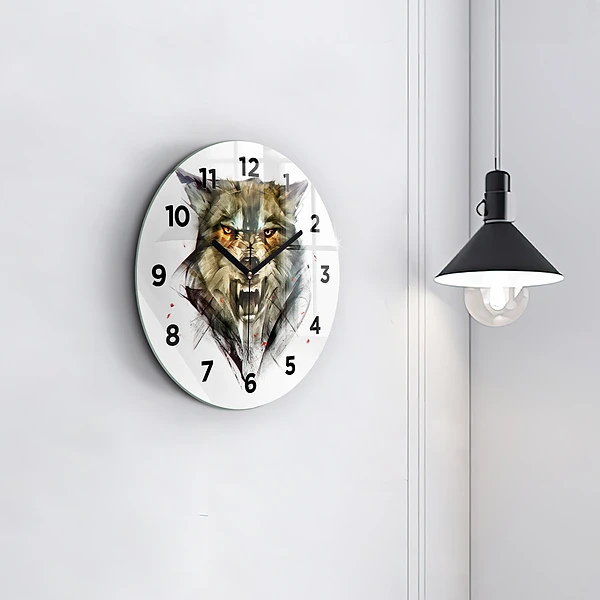 Wanduhr rund mit motiv Gezeichnetes Porträt eines Wolfes