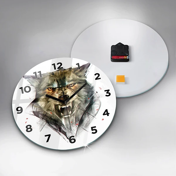 Wanduhr rund mit motiv Gezeichnetes Porträt eines Wolfes