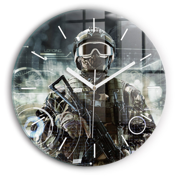 Wanduhr glas rund Soldat mit einem Gewehr