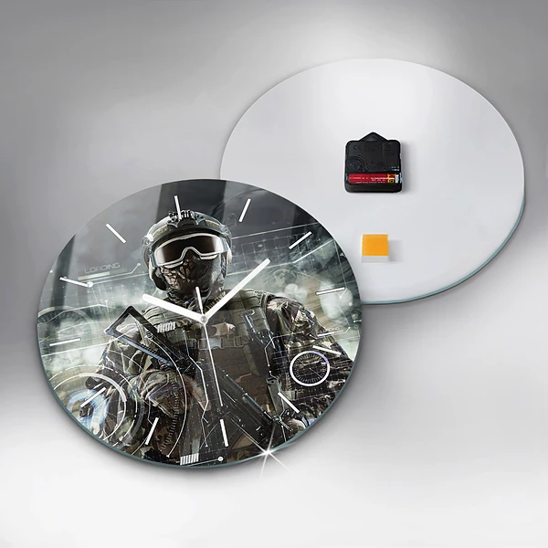 Wanduhr glas rund Soldat mit einem Gewehr