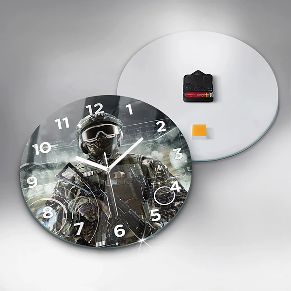 Wanduhr glas rund Soldat mit einem Gewehr