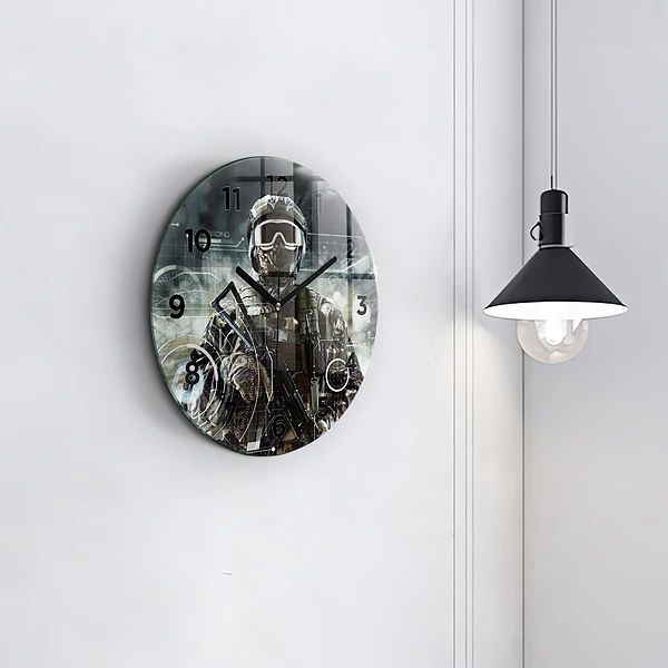 Wanduhr glas rund Soldat mit einem Gewehr