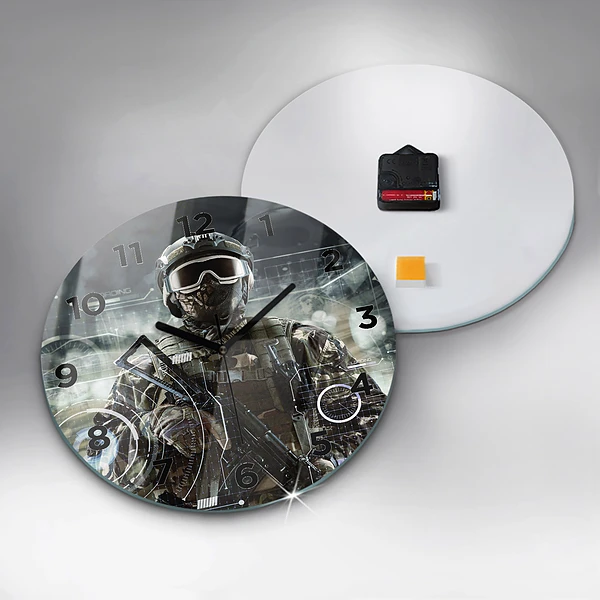 Wanduhr glas rund Soldat mit einem Gewehr