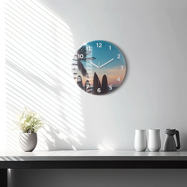 Wanduhr rund mit motiv Surfen am Strand