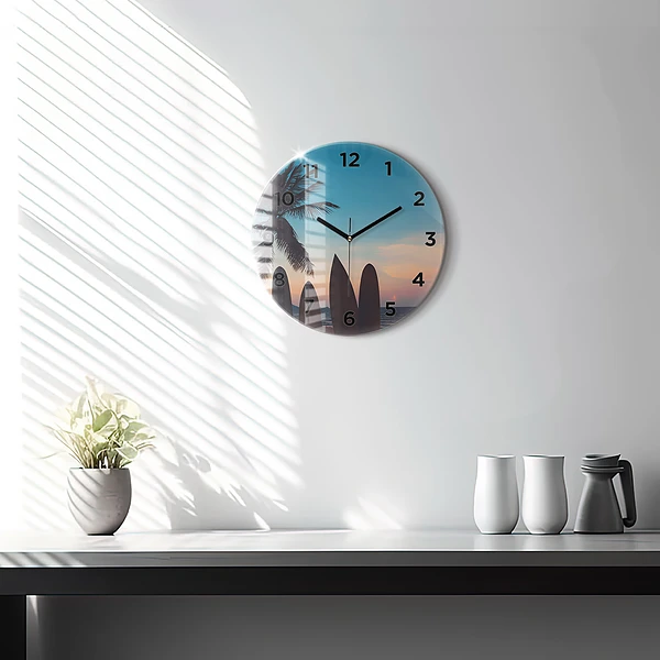 Wanduhr rund mit motiv Surfen am Strand