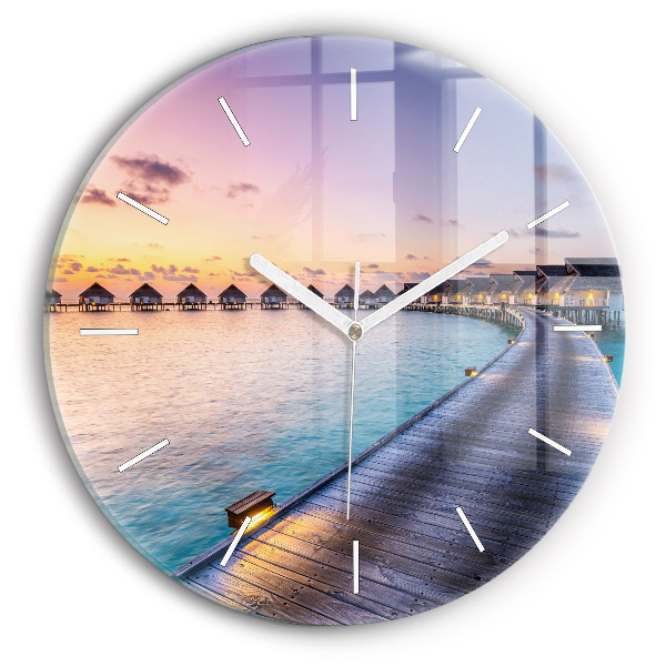 Wanduhr glas rund Sonnenuntergang auf den Malediven