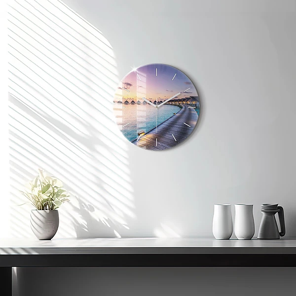 Wanduhr glas rund Sonnenuntergang auf den Malediven