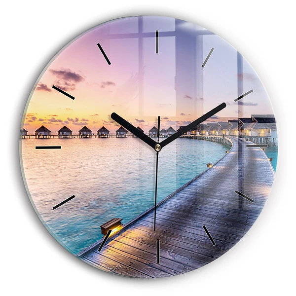 Wanduhr glas rund Sonnenuntergang auf den Malediven