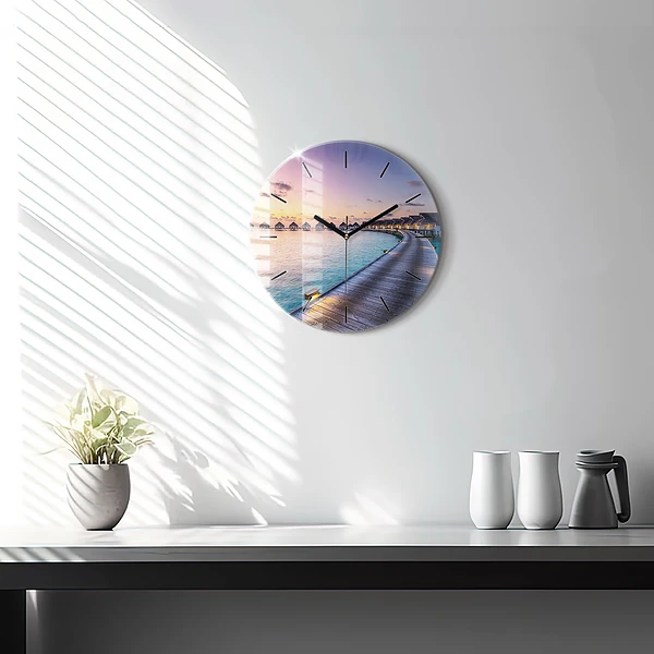 Wanduhr glas rund Sonnenuntergang auf den Malediven