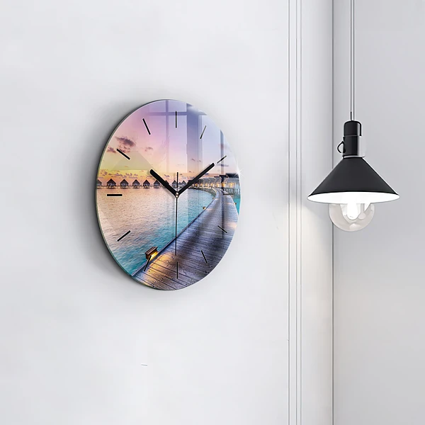 Wanduhr glas rund Sonnenuntergang auf den Malediven