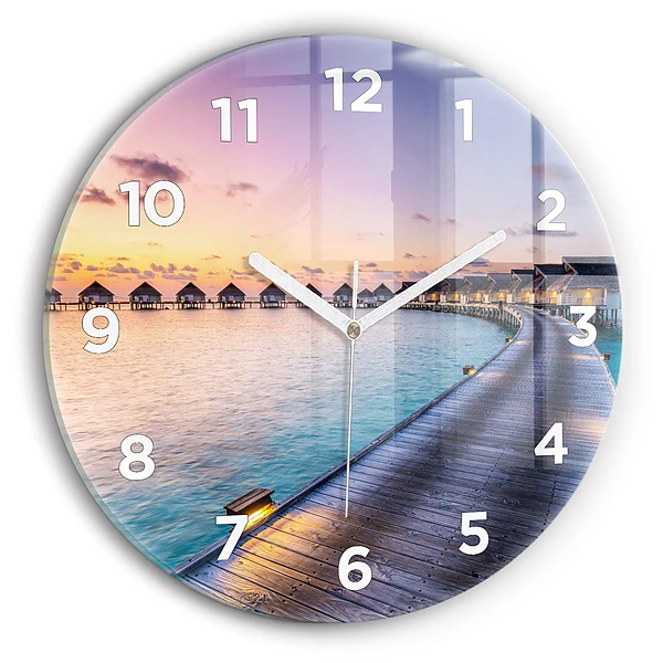 Wanduhr glas rund Sonnenuntergang auf den Malediven