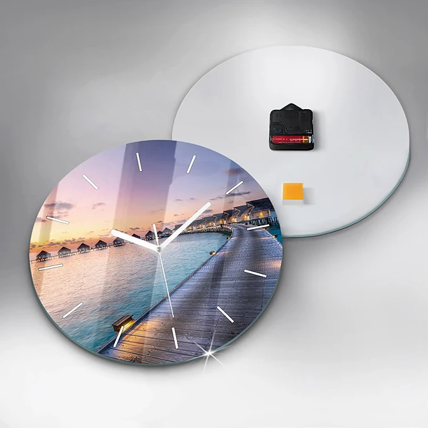 Wanduhr glas rund Sonnenuntergang auf den Malediven