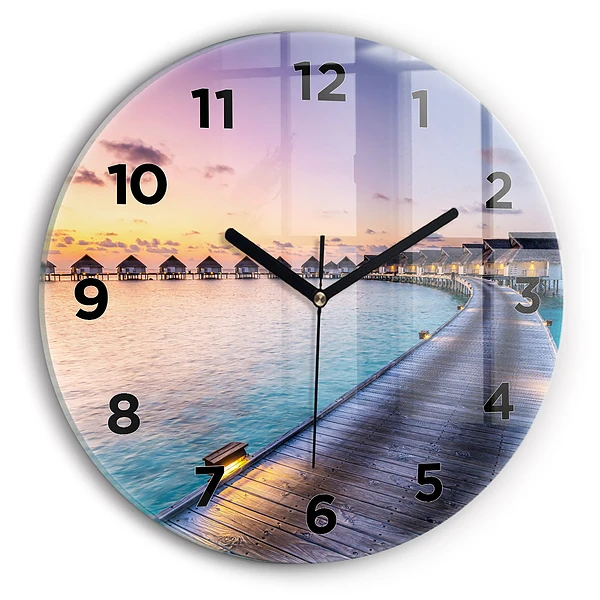 Wanduhr glas rund Sonnenuntergang auf den Malediven