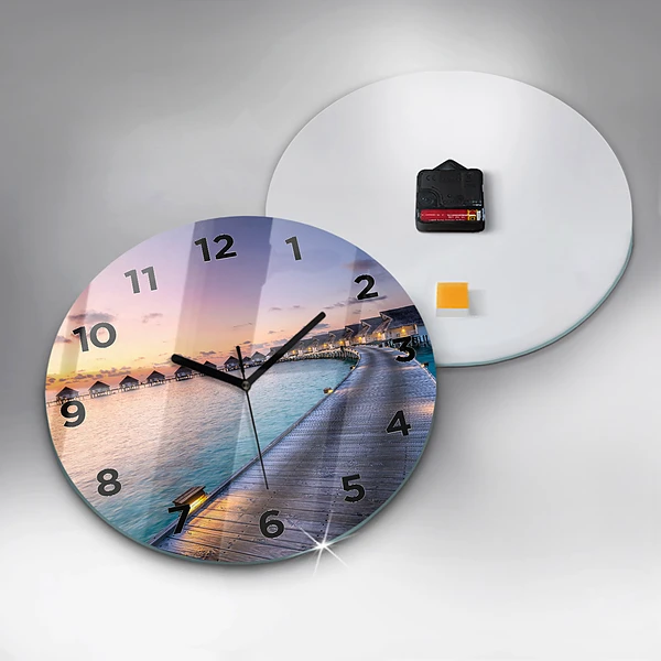 Wanduhr glas rund Sonnenuntergang auf den Malediven