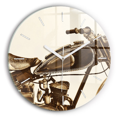 Wanduhr glas rund Sepia-Motorrad Vintage
