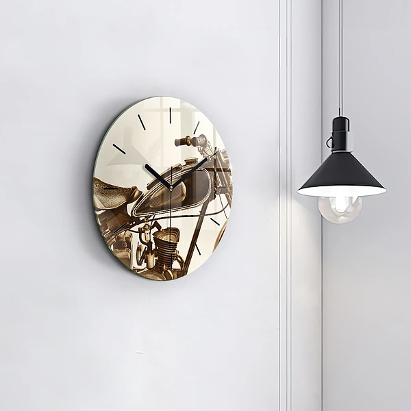 Wanduhr glas rund Sepia-Motorrad Vintage