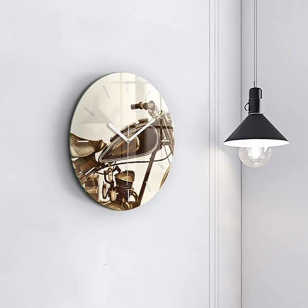 Wanduhr glas rund Sepia-Motorrad Vintage