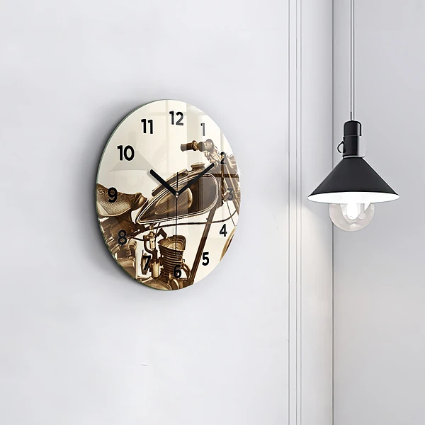 Wanduhr glas rund Sepia-Motorrad Vintage