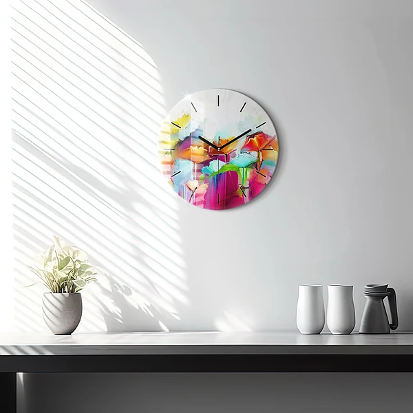 Wanduhr rund mit motiv Abstrakte Blumen