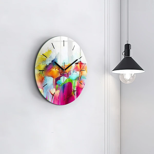 Wanduhr rund mit motiv Abstrakte Blumen