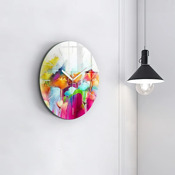 Wanduhr rund mit motiv Abstrakte Blumen