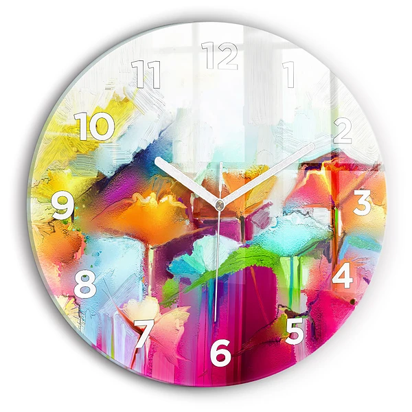 Wanduhr rund mit motiv Abstrakte Blumen