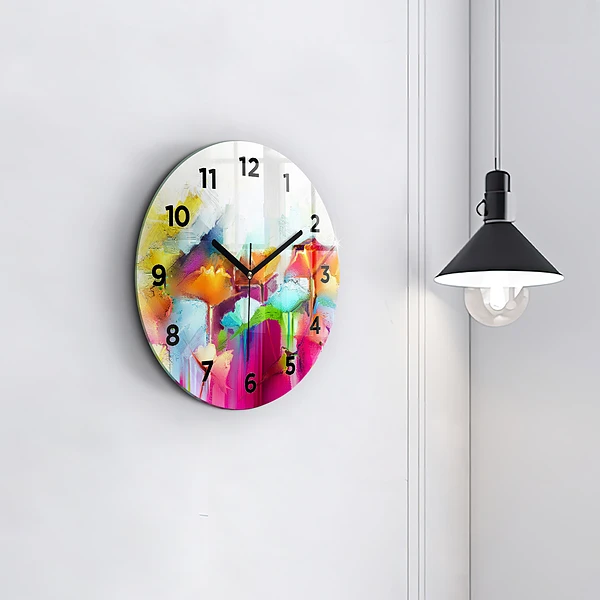 Wanduhr rund mit motiv Abstrakte Blumen