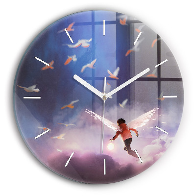 Wanduhr glas rund Junge mit Flügeln
