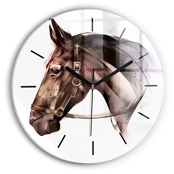 Wanduhr glas rund Gemaltes Profil eines Pferdes
