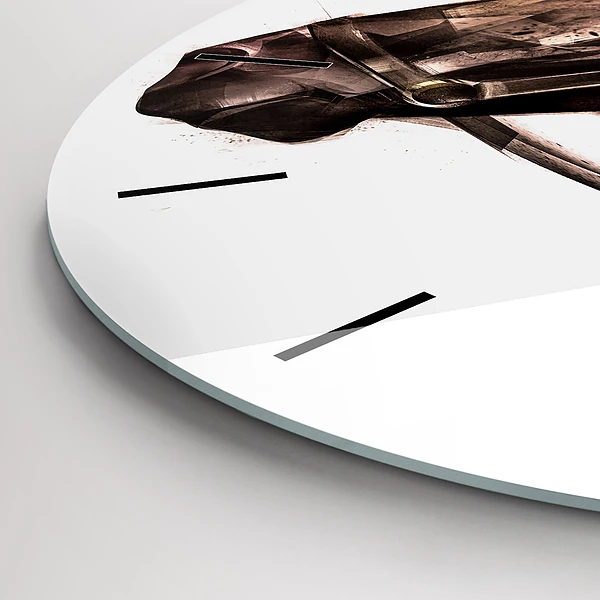 Wanduhr glas rund Gemaltes Profil eines Pferdes
