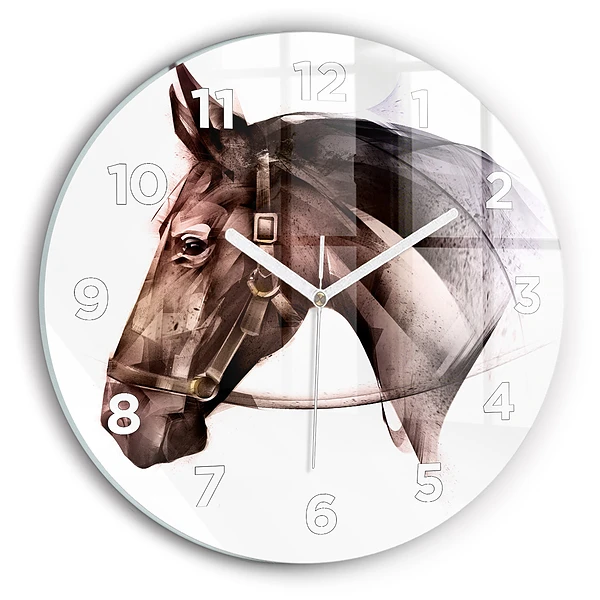 Wanduhr glas rund Gemaltes Profil eines Pferdes