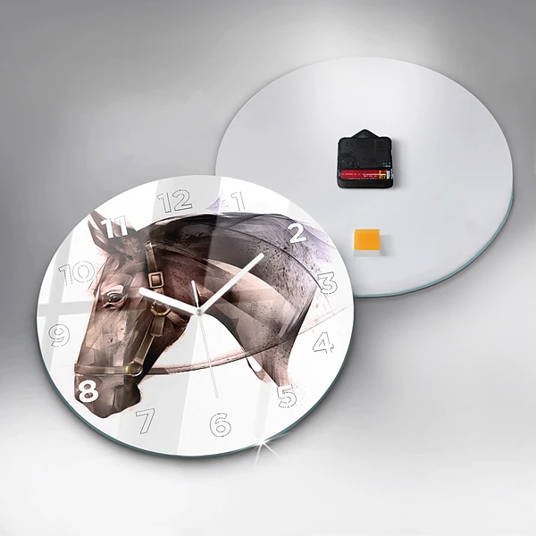 Wanduhr glas rund Gemaltes Profil eines Pferdes