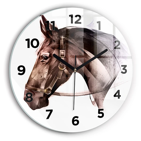 Wanduhr glas rund Gemaltes Profil eines Pferdes