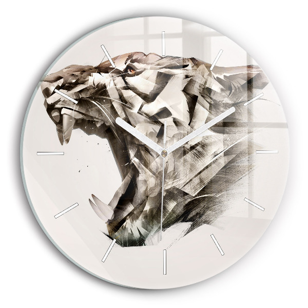 Wanduhr glas rund Gemaltes Porträt eines Tigers