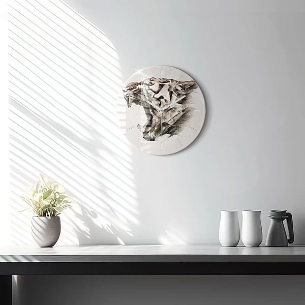 Wanduhr glas rund Gemaltes Porträt eines Tigers
